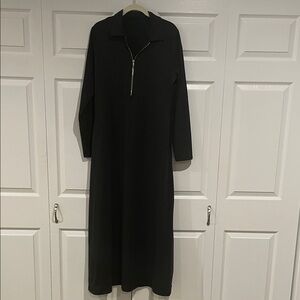 Black Long Sleeve Zip-Front Maxi Dress
